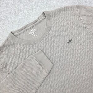 Hollister Mens Size L Gray Long Sleeve Thermal Crewneck T Shirt Waffle Knit Logo